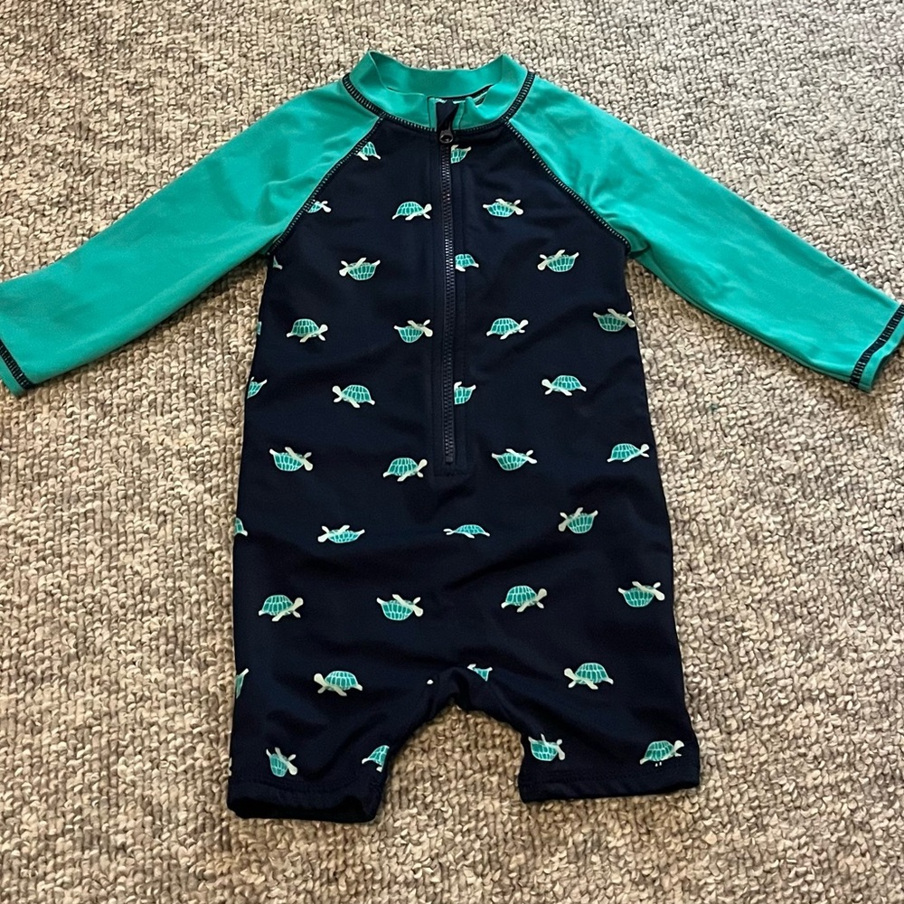 Janie and Jack 12-18M Teal and Navy Turtle Rashguard